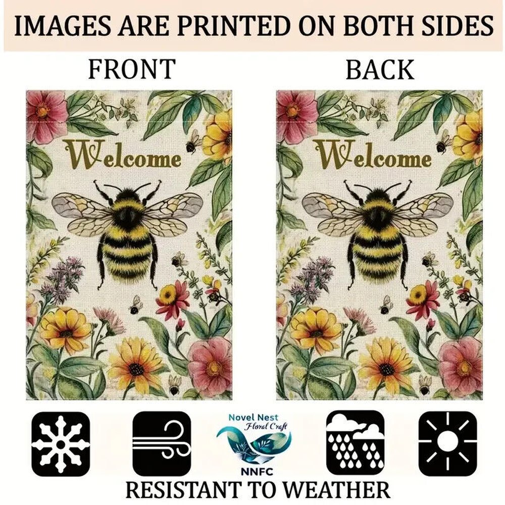 Colorful Bumble Bee Welcome Garden Flag Double Sided 12" x 18" NEW! Home & Garden:Yard, Garden & Outdoor Living:Décor:Flags Style Your Walls
